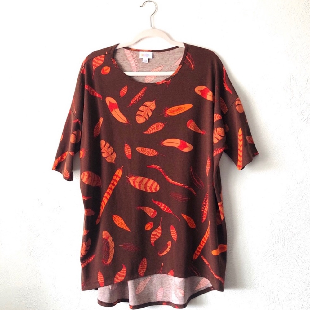 lularoe brown and orange leaf print irma tunic
